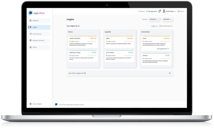 ATP Reflect AI insights dashboard displayed on a laptop